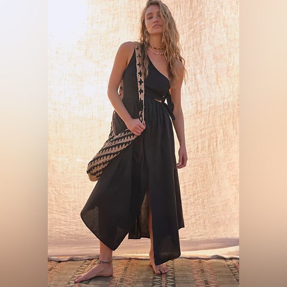 NEW FREE PEOPLE ONE SHOULDER BLACK Avalon Maxi SMALL